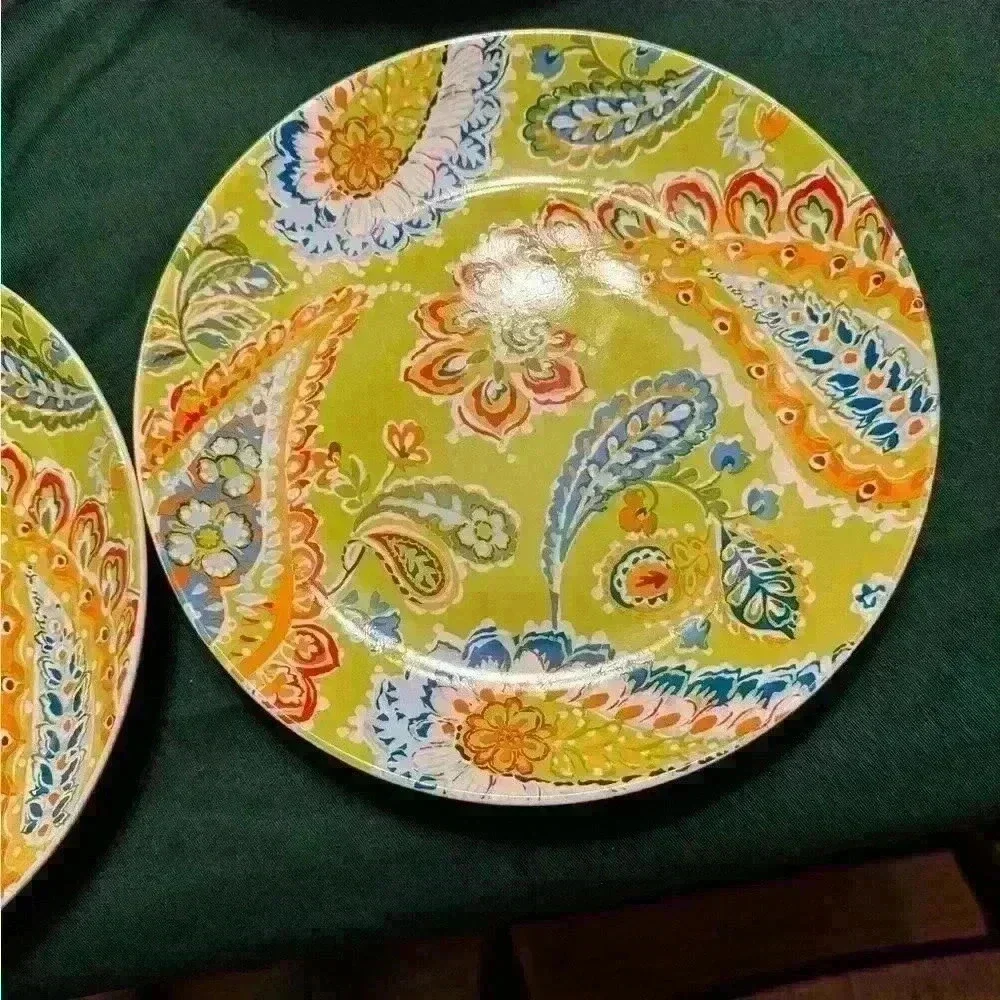 Pier 1 Imports Happy Paisley Dinner Porcelain Dinner 2 Plates Discontinued Rare